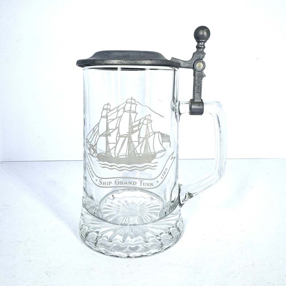 Old Spice Grand Turk 1786 Glass Beer Stein ALWE W Germany Pewter Lid READ